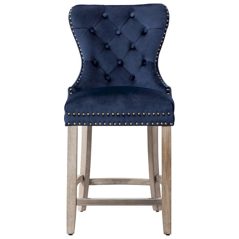 Sgabello da bar Carter 24 Wingback con borchie trapuntate e gambe grigio antico