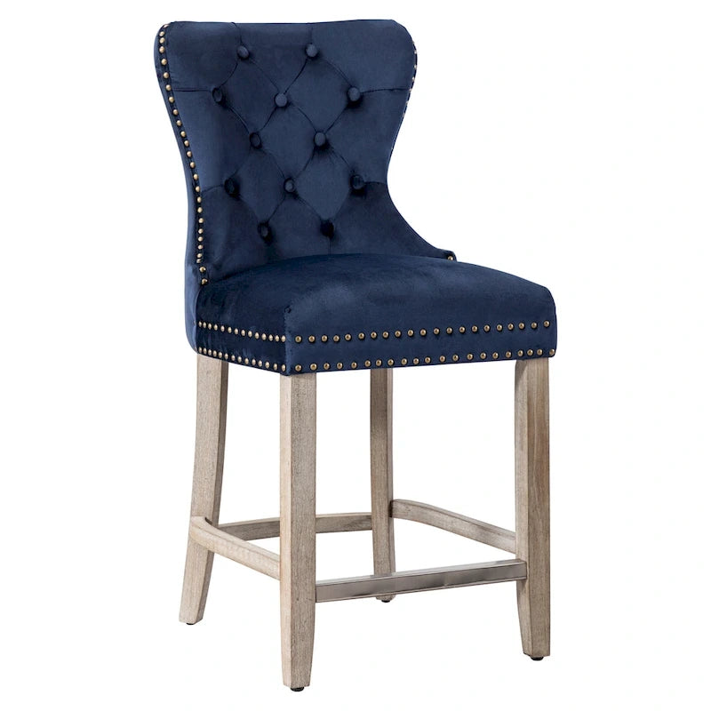 Sgabello da bar Carter 24 Wingback con borchie trapuntate e gambe grigio antico