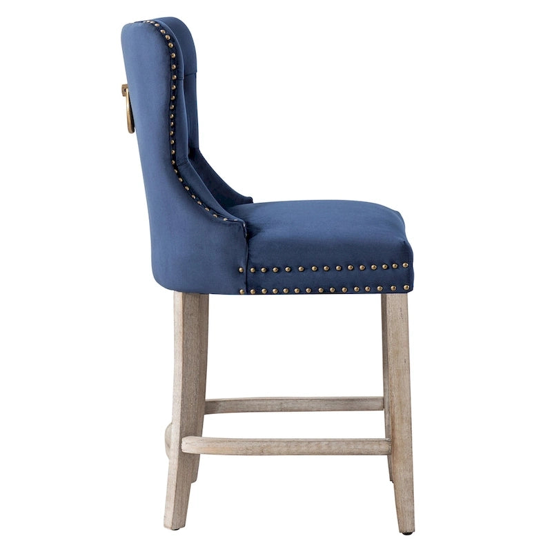 Sgabello da bar Carter 24 Wingback con borchie trapuntate e gambe grigio antico