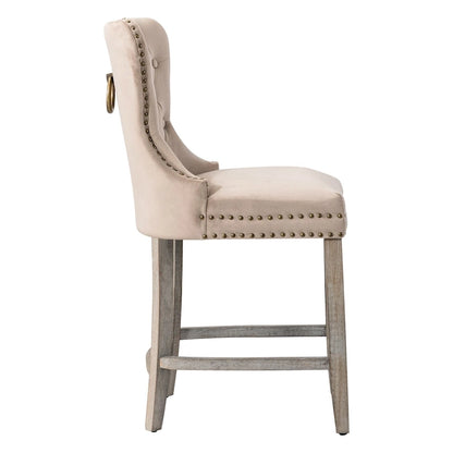 Sgabello da bar Carter 24 Wingback con borchie trapuntate e gambe grigio antico