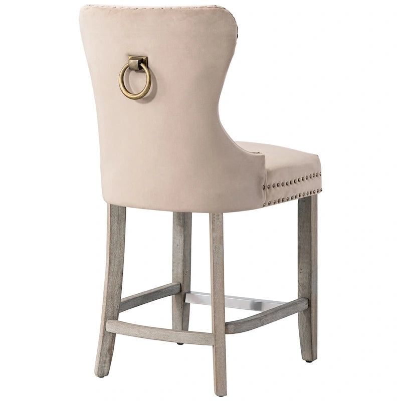 Sgabello da bar Carter 24 Wingback con borchie trapuntate e gambe grigio antico