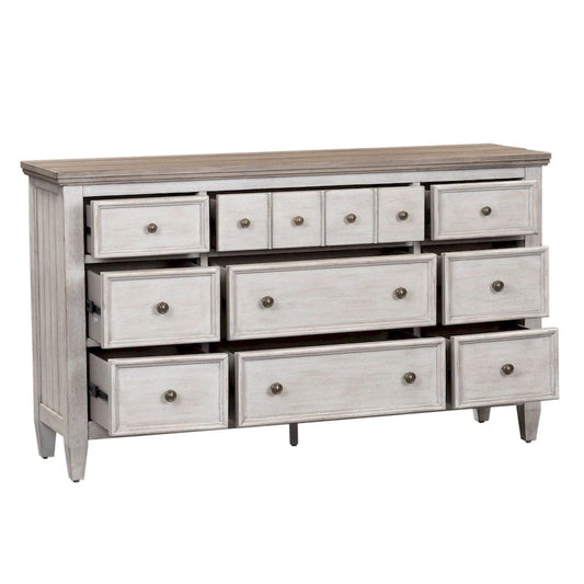 Heartland Antique White and Tobacco 9 Drawer Dresser