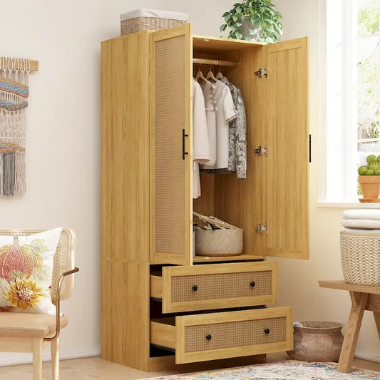 70.9  Wardrobe Closet with Drawers and Hanging Rod Armoires Wood Finish