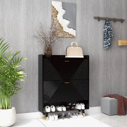 Mobiletto portascarpe nero con 2 cassetti girevoli, mobiletto portascarpe da ingresso
