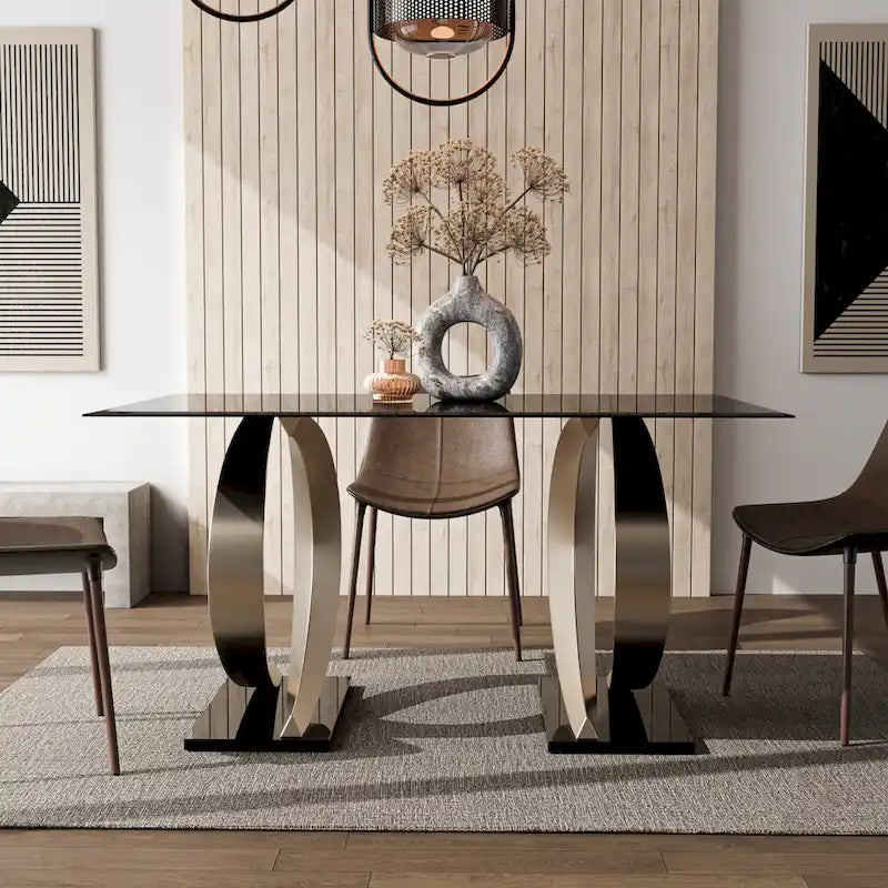 Tavolo da pranzo moderno con piano in vetro da 58 pollici Tualatin di Furniture of America