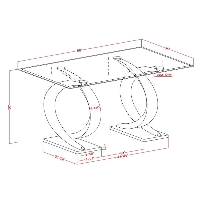 Tavolo da pranzo moderno con piano in vetro da 58 pollici Tualatin di Furniture of America