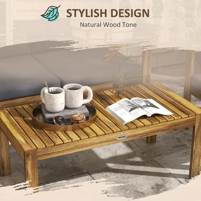Outsunny Set di mobili da giardino 4 pezzi, mobili da esterno in legno di acacia con cuscini, tavolo, divano per veranda e prato, legno naturale
