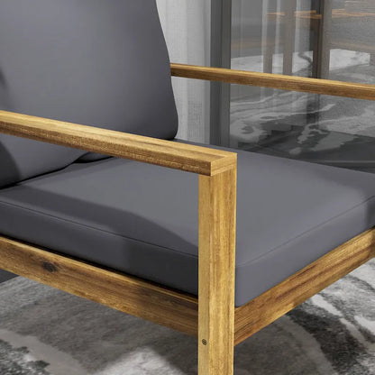 Outsunny Set di mobili da giardino 4 pezzi, mobili da esterno in legno di acacia con cuscini, tavolo, divano per veranda e prato, legno naturale