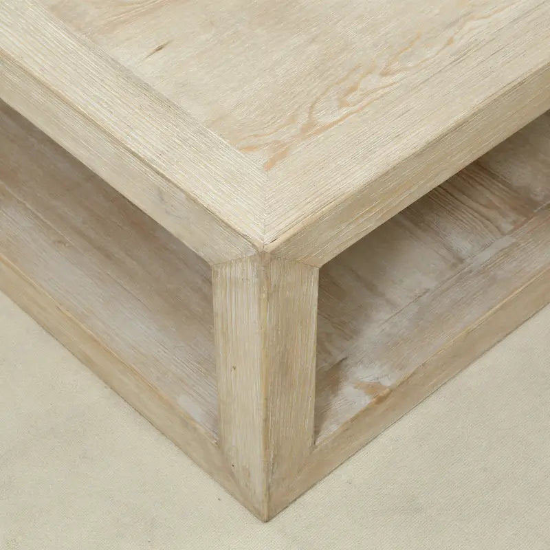 Tavolino da caffè quadrato con cornice versatile Peking Grand di Artissance, con finitura bianca anticata, lungo 50 pollici