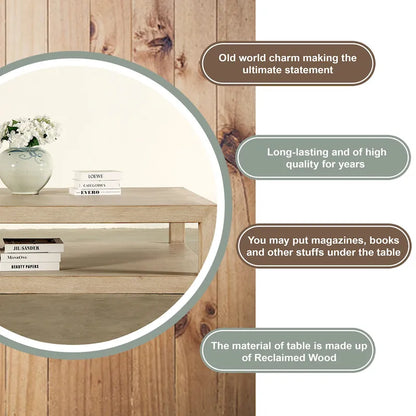 Tavolino da caffè quadrato con cornice versatile Peking Grand di Artissance, con finitura bianca anticata, lungo 50 pollici