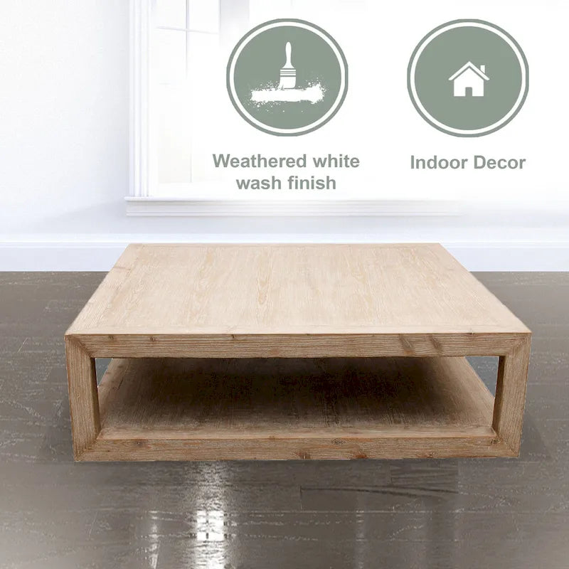 Tavolino da caffè quadrato con cornice versatile Peking Grand di Artissance, con finitura bianca anticata, lungo 50 pollici