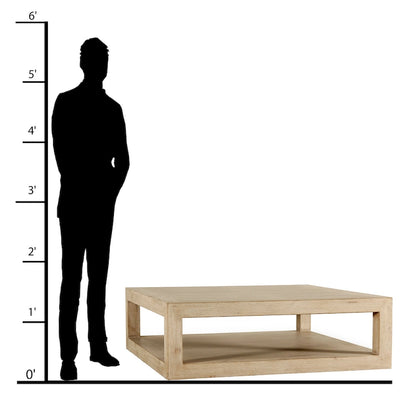 Tavolino da caffè quadrato con cornice versatile Peking Grand di Artissance, con finitura bianca anticata, lungo 50 pollici