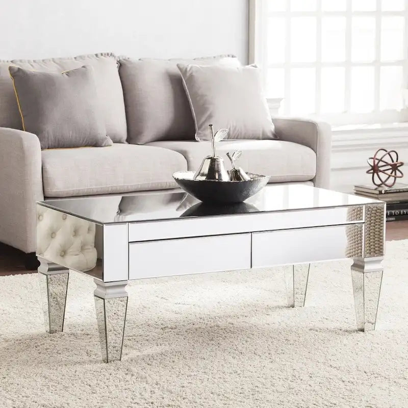 SEI Furniture Olivia Contemporary Mirrored Rectangular Coffee Table