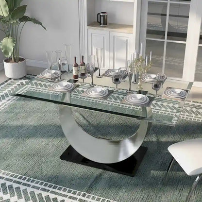 Set da pranzo moderno Heer in acciaio nero con piedistallo a forma di U, 7 pezzi, di Furniture of America