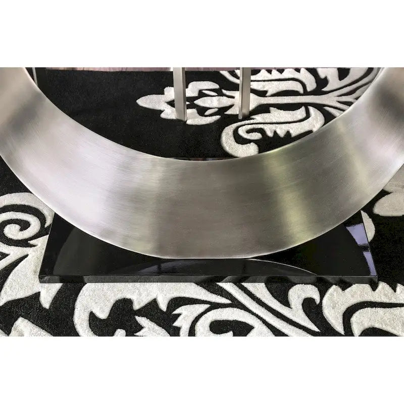 Set da pranzo moderno Heer in acciaio nero con piedistallo a forma di U, 7 pezzi, di Furniture of America