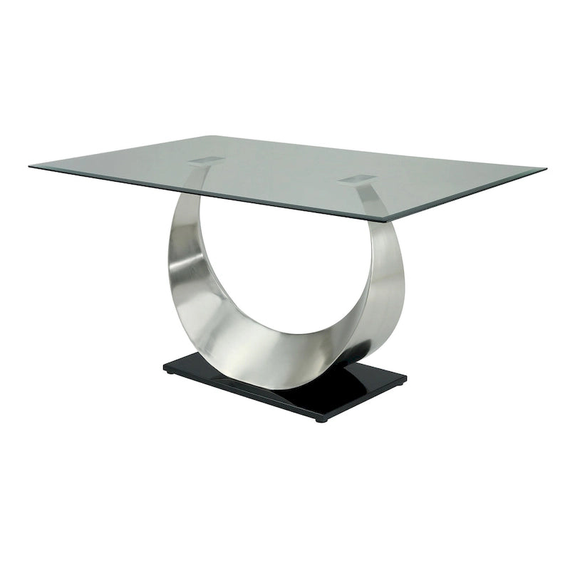 Set da pranzo moderno Heer in acciaio nero con piedistallo a forma di U, 7 pezzi, di Furniture of America