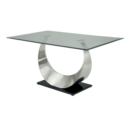 Set da pranzo moderno Heer in acciaio nero con piedistallo a forma di U, 7 pezzi, di Furniture of America