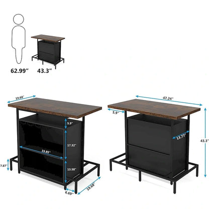 Mobile bar per la casa con 3 ripiani, tavolo da bar per liquori e porta bicchieri, portabottiglie per vino