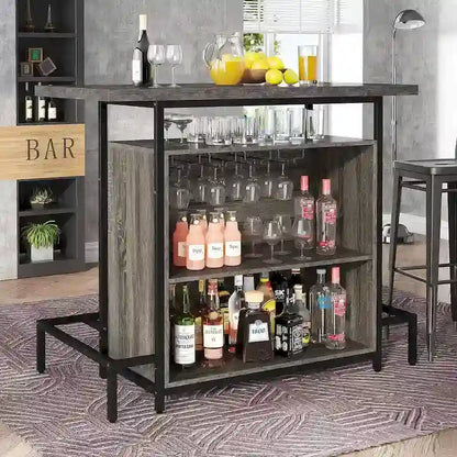 Mobile bar per la casa con 3 ripiani, tavolo da bar per liquori e porta bicchieri, portabottiglie per vino