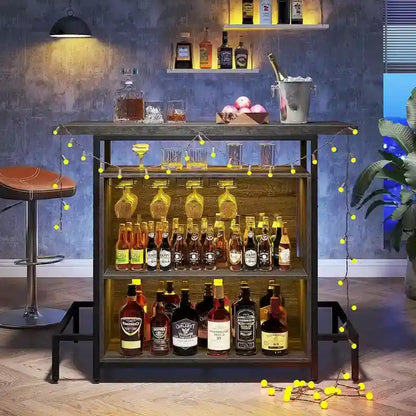 Mobile bar per la casa con 3 ripiani, tavolo da bar per liquori e porta bicchieri, portabottiglie per vino