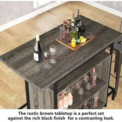 Mobile bar per la casa con 3 ripiani, tavolo da bar per liquori e porta bicchieri, portabottiglie per vino