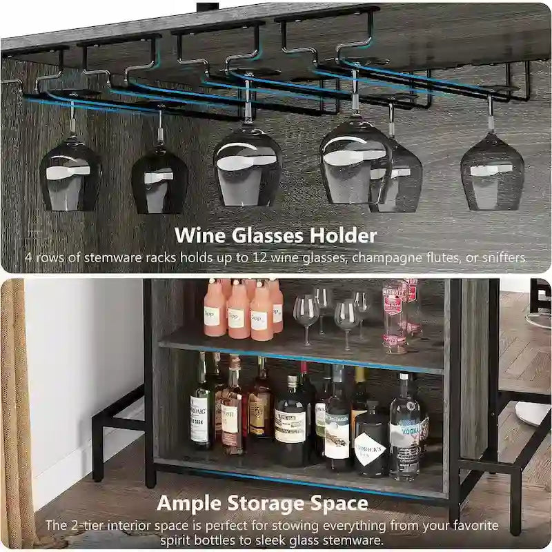 Mobile bar per la casa con 3 ripiani, tavolo da bar per liquori e porta bicchieri, portabottiglie per vino
