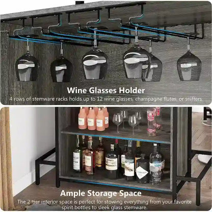 Mobile bar per la casa con 3 ripiani, tavolo da bar per liquori e porta bicchieri, portabottiglie per vino
