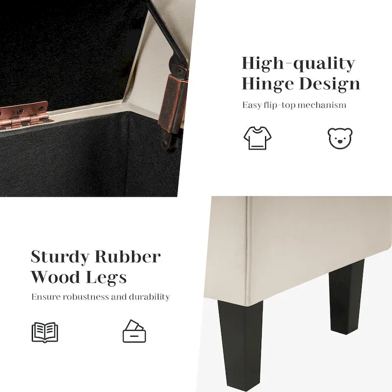 Panca contenitore in velluto con gambe in legno di gomma per camera da letto