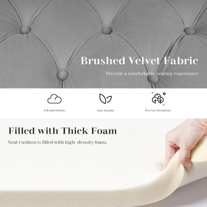 Panca contenitore in velluto con gambe in legno di gomma per camera da letto