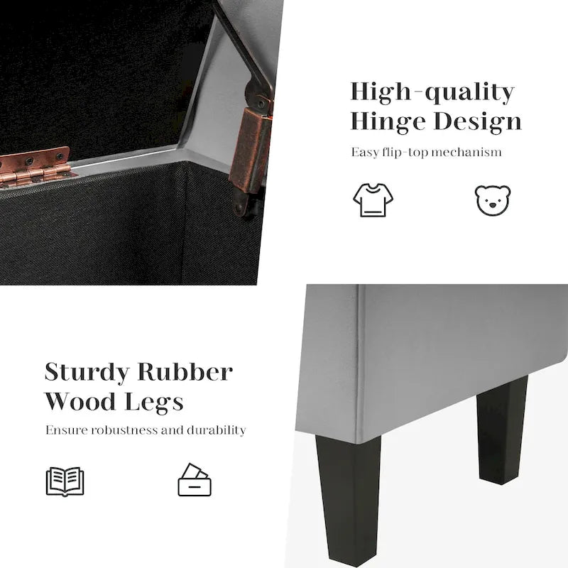 Panca contenitore in velluto con gambe in legno di gomma per camera da letto