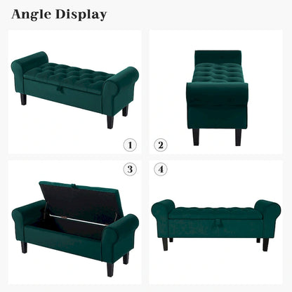 Panca contenitore in velluto con gambe in legno di gomma per camera da letto