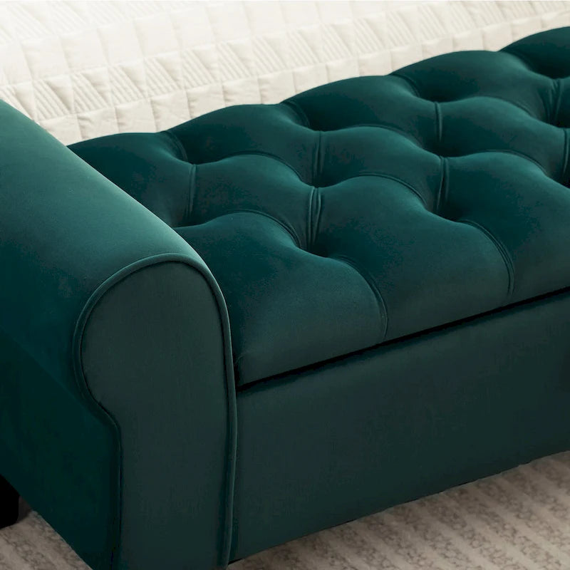 Panca contenitore in velluto con gambe in legno di gomma per camera da letto