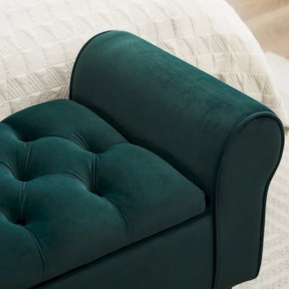 Panca contenitore in velluto con gambe in legno di gomma per camera da letto