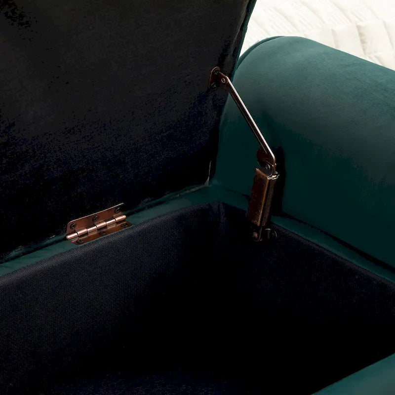 Panca contenitore in velluto con gambe in legno di gomma per camera da letto