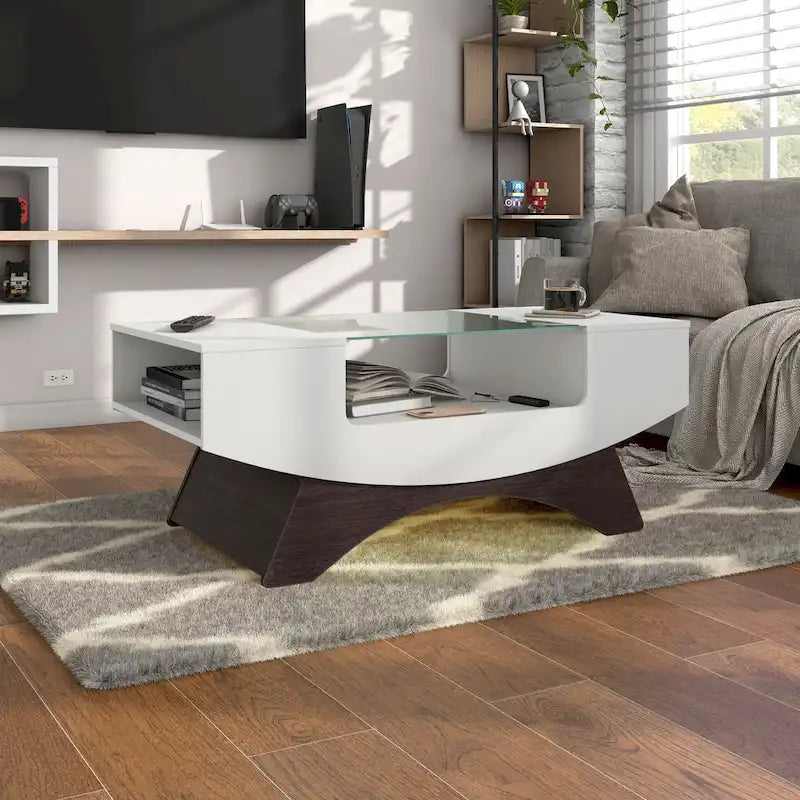 Furniture of America Angelic Contemporary Storage Coffee Table with Glass Insert