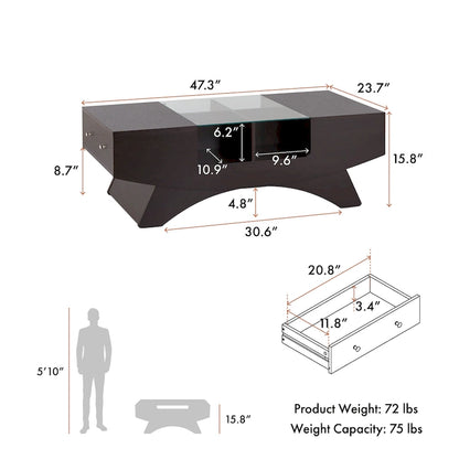 Tavolino da caffè contenitore contemporaneo Angelic di Furniture of America con inserto in vetro