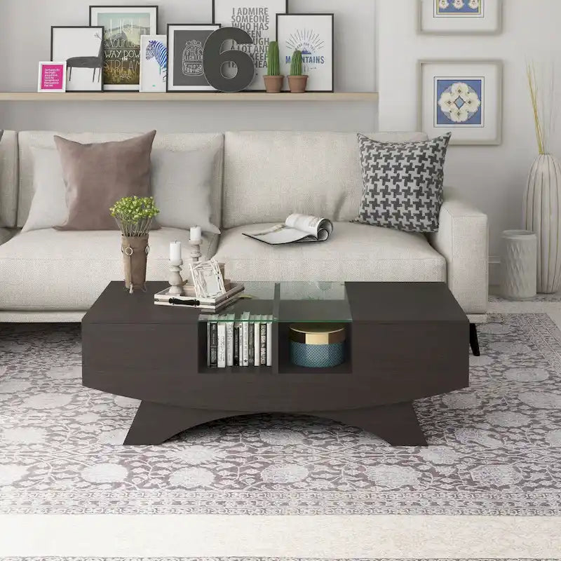 Tavolino da caffè contenitore contemporaneo Angelic di Furniture of America con inserto in vetro