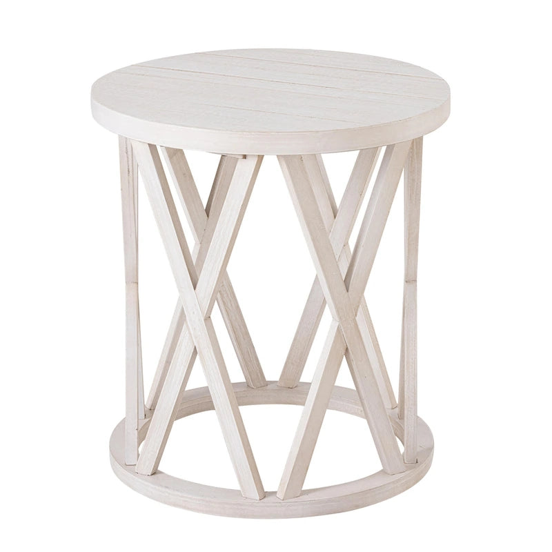 Tavolino da caffè rotondo rustico COZAYH, con gambe a X, piano in legno strutturato, stile boho, stile country francese