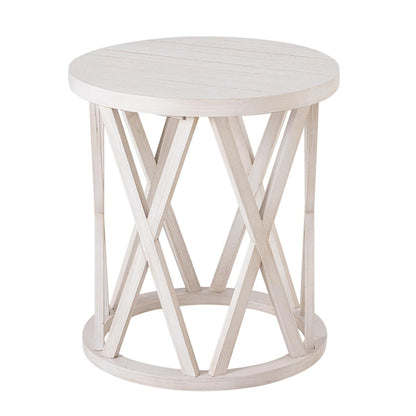 Tavolino da caffè rotondo rustico COZAYH, con gambe a X, piano in legno strutturato, stile boho, stile country francese