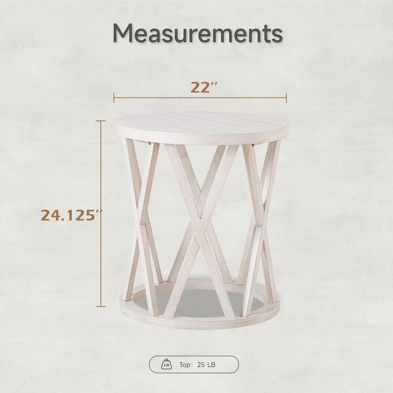 Tavolino da caffè rotondo rustico COZAYH, con gambe a X, piano in legno strutturato, stile boho, stile country francese