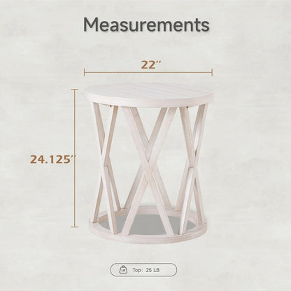 Tavolino da caffè rotondo rustico COZAYH, con gambe a X, piano in legno strutturato, stile boho, stile country francese