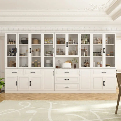 78.7  Modular White Curio Bookcase Cabinet w/Glass Doors Buffet Display
