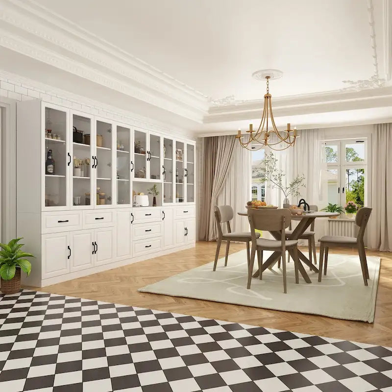 78.7 Libreria modulare Curio bianca con ante in vetro, espositore buffet