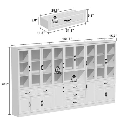 78.7 Libreria modulare Curio bianca con ante in vetro, espositore buffet