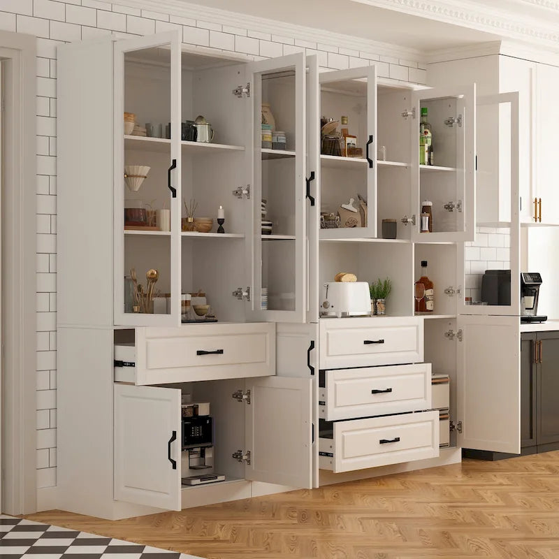 78.7 Libreria modulare Curio bianca con ante in vetro, espositore buffet