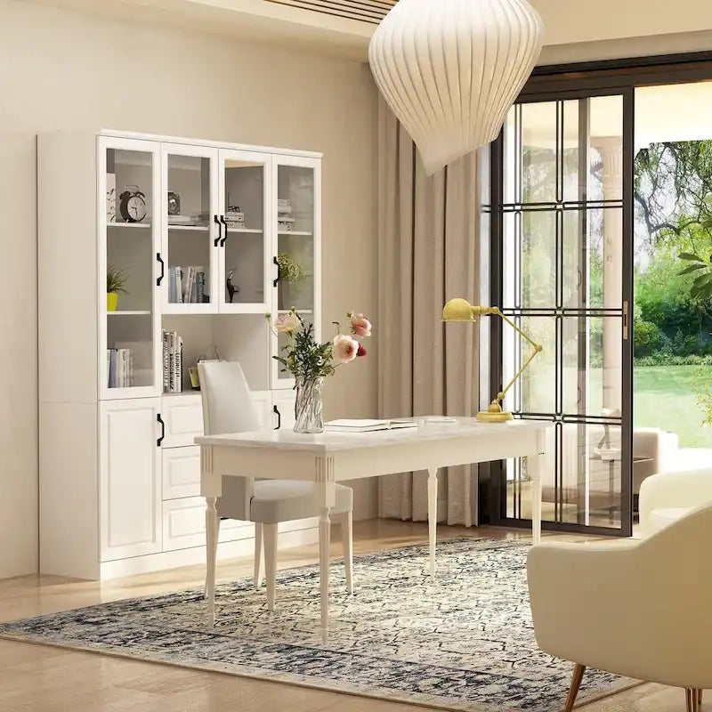 78.7 Libreria modulare Curio bianca con ante in vetro, espositore buffet