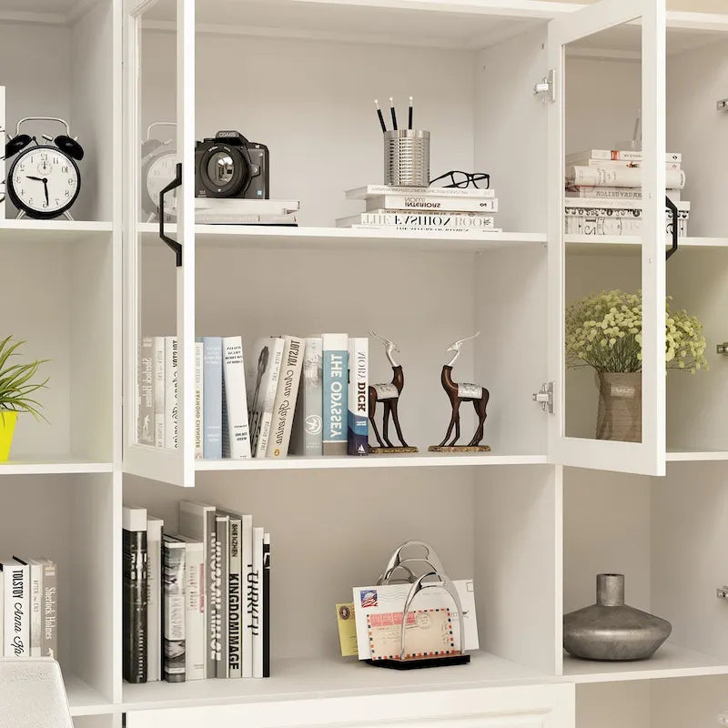 78.7 Libreria modulare Curio bianca con ante in vetro, espositore buffet