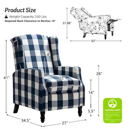 Poltrona reclinabile manuale Damaris Mid-Century Modern con schienale ad ala, design di HULALA HOME