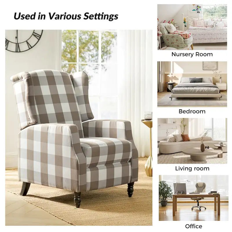 Poltrona reclinabile manuale Damaris Mid-Century Modern con schienale ad ala, design di HULALA HOME