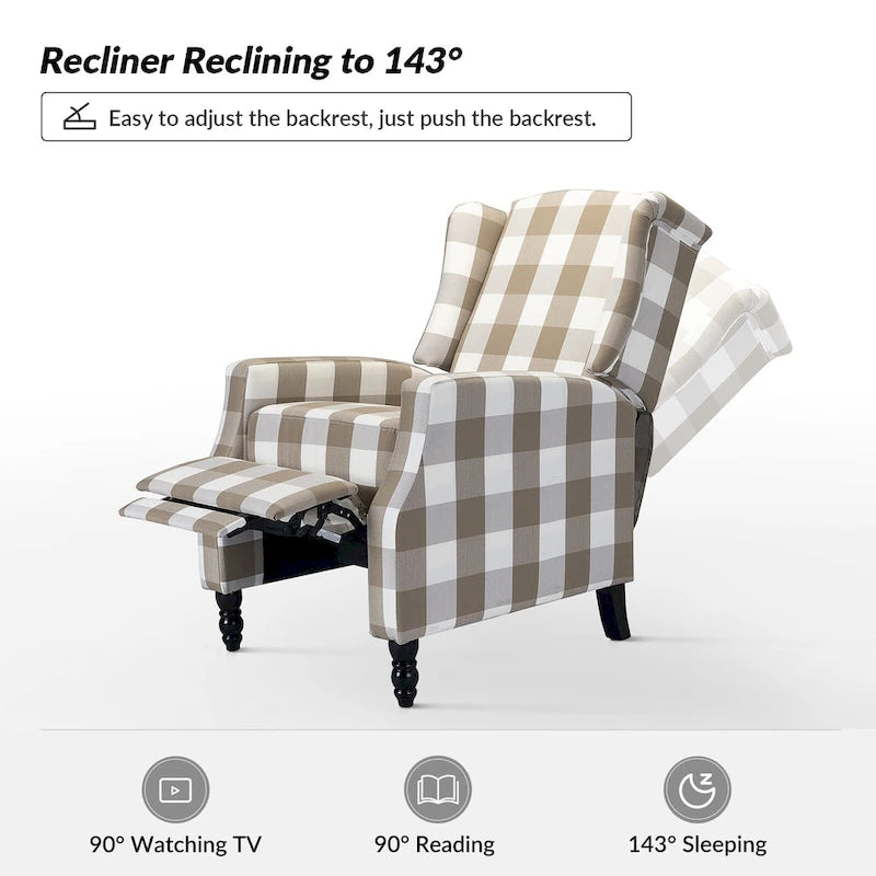 Poltrona reclinabile manuale Damaris Mid-Century Modern con schienale ad ala, design di HULALA HOME